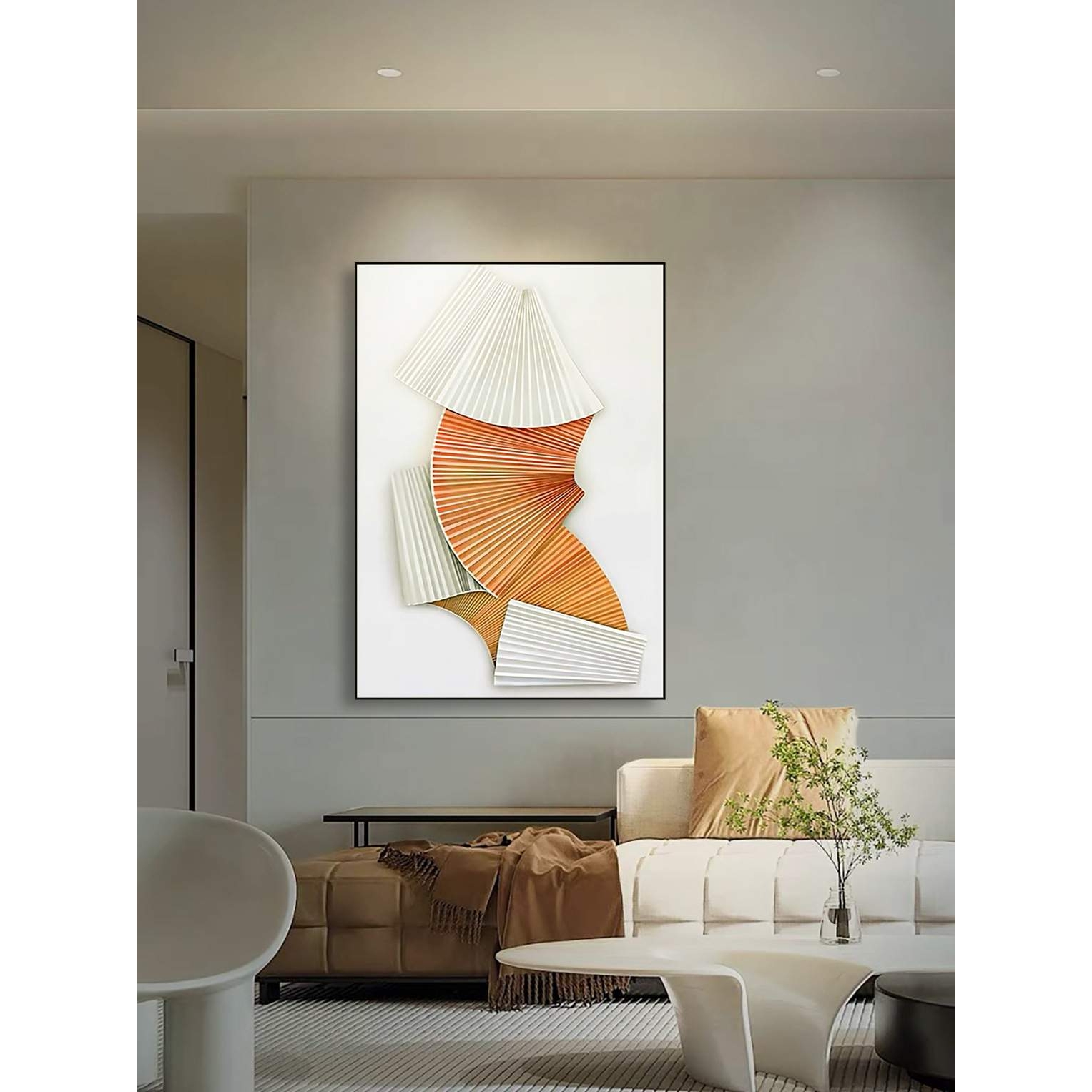 砂岩浮雕立体小众艺术装饰画客厅玄关抽象挂画别墅样板间几何壁饰图片