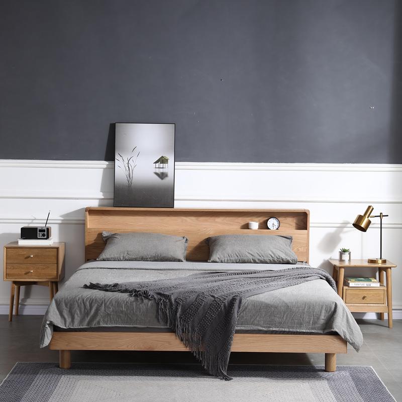 北欧现代简约全实木床卧室1.5m1.8米双人床低箱实木床婚床
