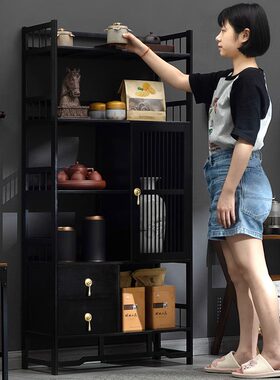 博古架实木新中式茶叶货架展示柜多宝阁茶室茶具置物架子客厅家用