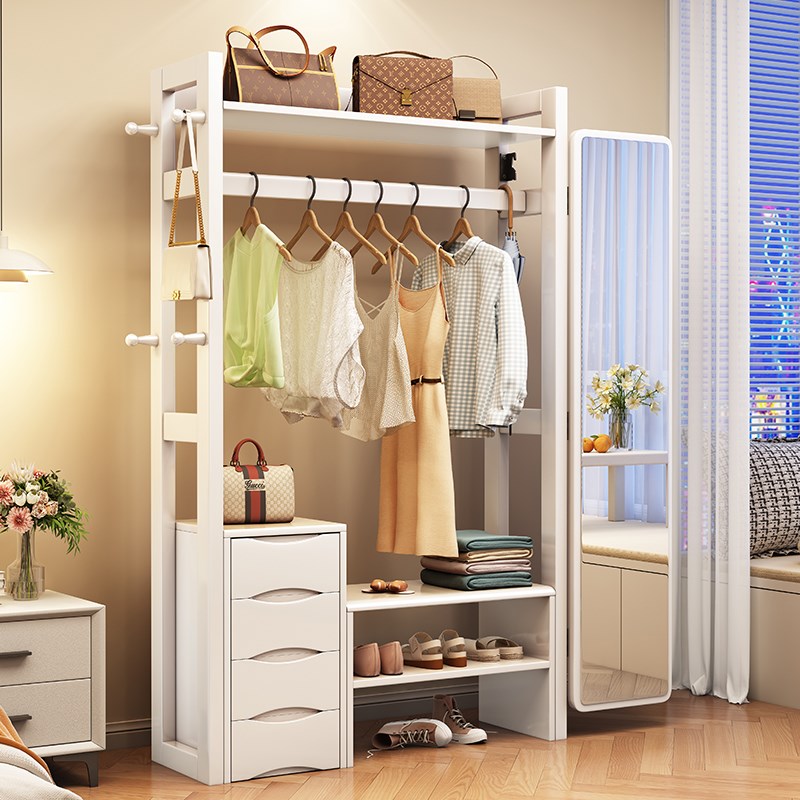 全身穿衣镜实木衣帽架一体家用卧室多功能可移动收纳带衣柜挂衣架