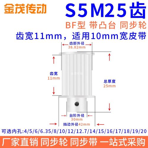 同步带轮S5M25齿B型凸台槽宽11内孔5 6 8 10 12 12.7 14同步轮S5M