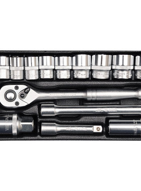 易尔拓进口汽修工具3/8套筒扳手组套15件棘轮扳手铁盒YT38631