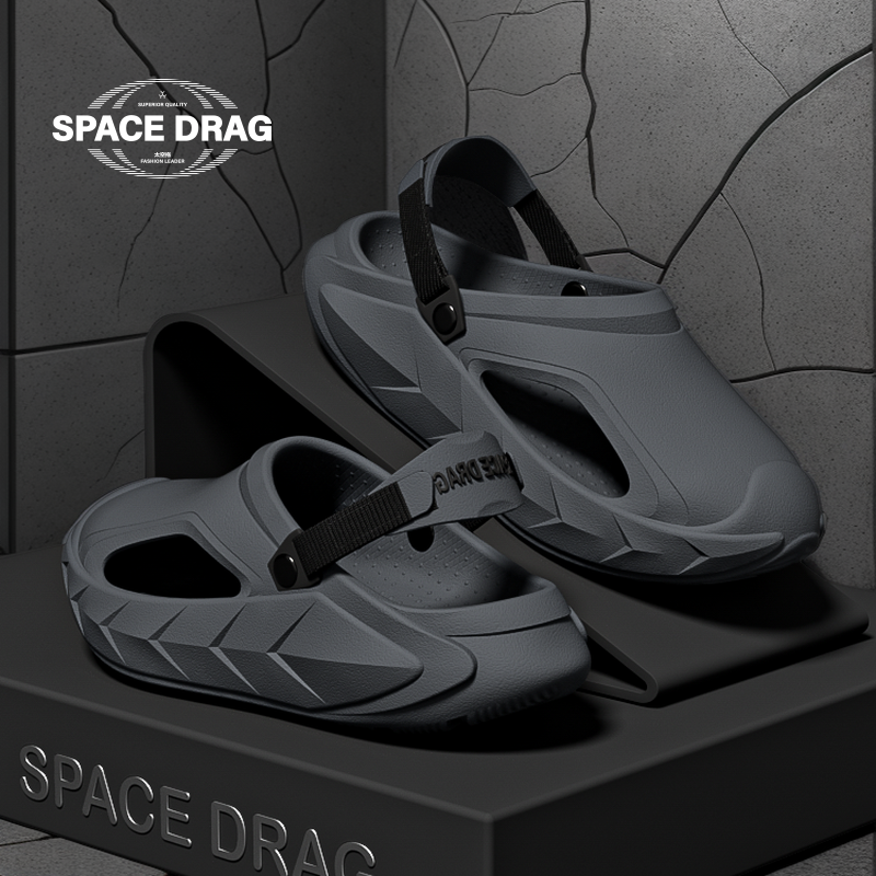 太空拖男士包头拖夏季厚底踩屎感户外防滑透气海边沙滩超轻洞洞鞋