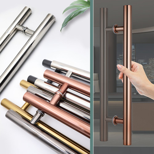 加厚推拉无框玻璃门拉手不锈钢玫瑰金黑钛金黑色带框木门把手对装
