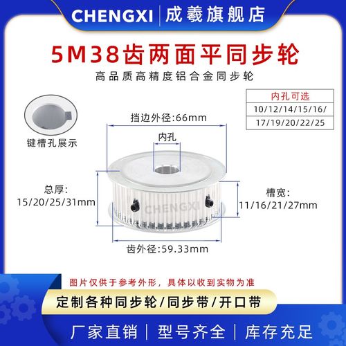5M38齿两面平同步轮带轮皮带轮 外径59.33槽宽11/16/21/27孔10-25
