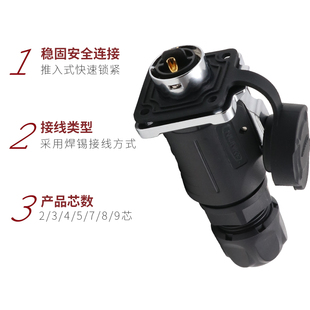 凌科航空插头插座LP16 9芯LED金属内牙母头公座反装