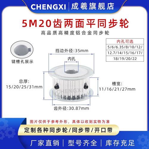 5M20齿无台两面平AF型同步轮 齿外径30.87 槽宽11/16/21/27带键槽
