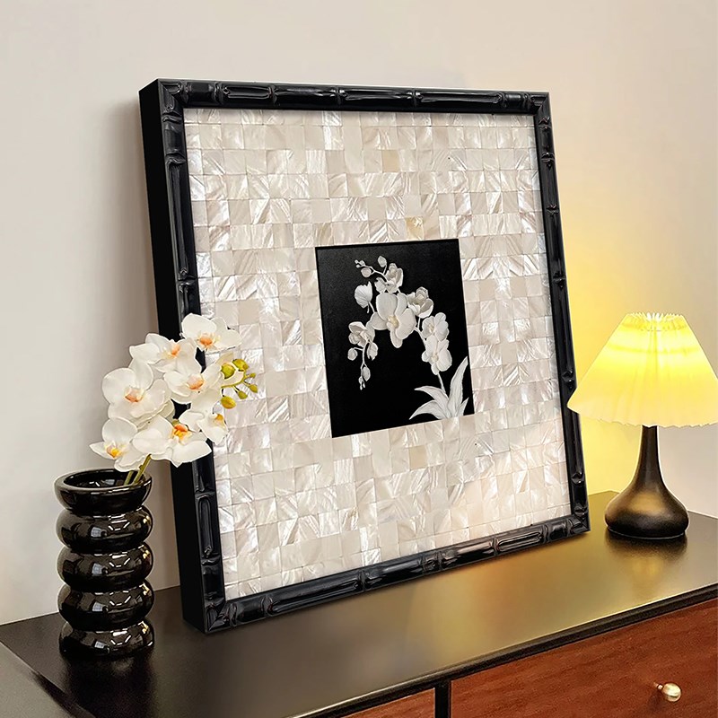 法式复古软装卧室床头装饰画高级感中古风挂画入户玄关斗柜贝壳画图片