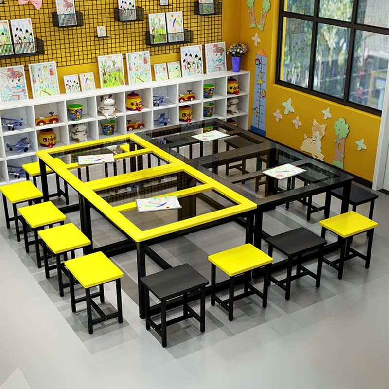 幼儿园玻璃绘画桌美术桌书法手工画室桌学生培训班课桌作业桌书桌