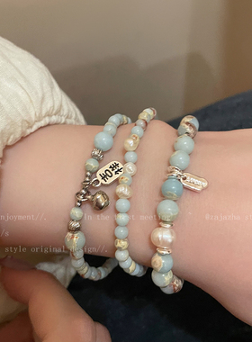 寿山石淡水珍珠双层手链女款个性网红闺蜜手串2023年新款气质手饰