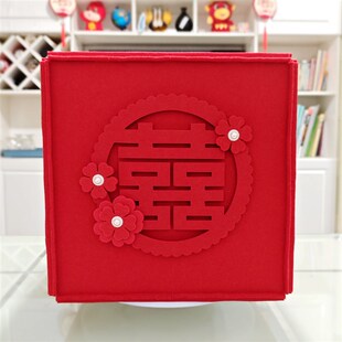 结婚喜字礼金箱红色大号婚礼红包箱高档加厚布艺收纳钱箱婚庆用品