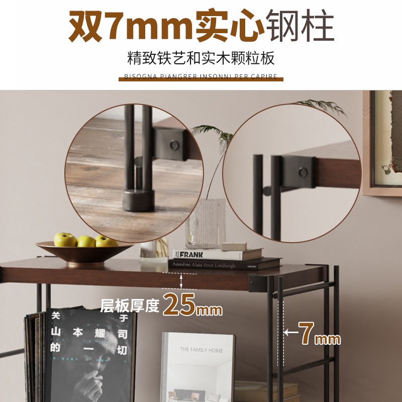 日式钢木置物架落地多层中古收纳架阳台储物架家用书架厨房置物架