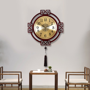 新中式静音挂钟客厅木质挂墙时钟古典大气复古钟表家用装饰石英钟