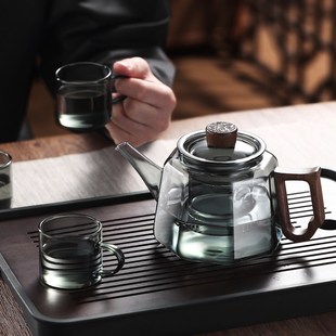 玻璃茶壶加厚耐高温防烫实木把手八角壶家用茶水分离可加热煮茶壶