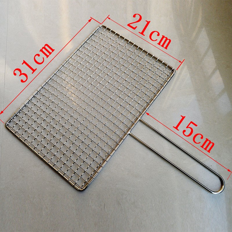 户外烧烤网单片长方形手柄工具用品 不锈钢方格网架加粗带把手