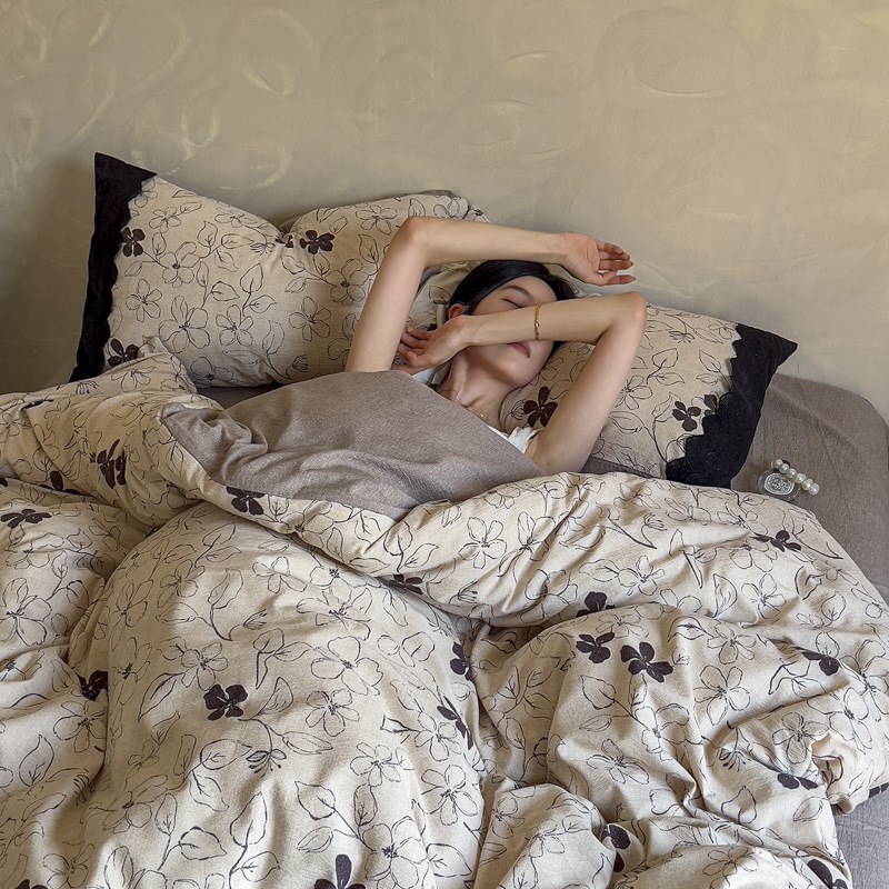 2025新款磨毛亚麻棉麻四件套复古风提花超软床单被套可机洗四件套