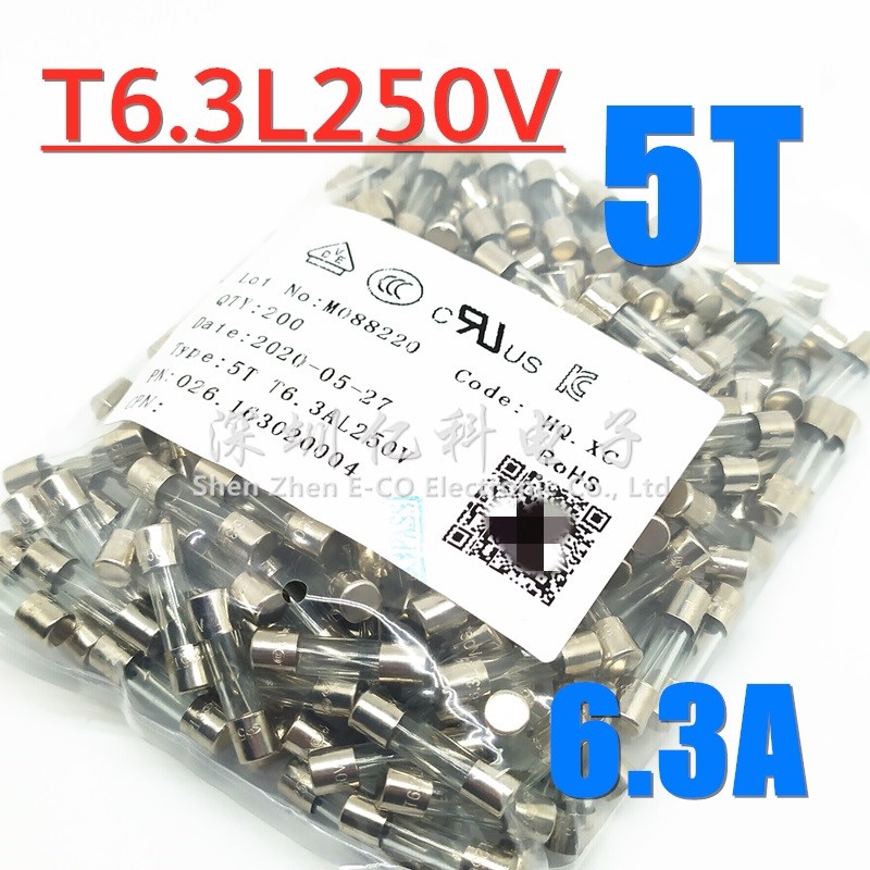 XC旭程5*20玻璃保险丝管5T慢熔断T6.3L250V T6.3AL250V 6.3A安VDE