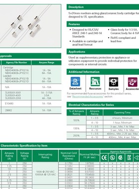 LF.6A/250V美国力特234陶瓷保险丝管 5x20mm中等慢断 0234006.MXP