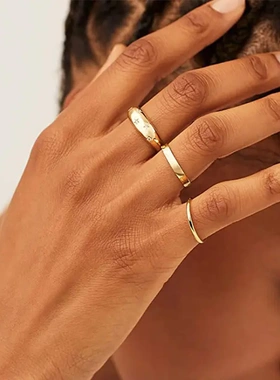 2025欧美新款几何锆石星星戒指 创意时尚复古金色开口指环手饰女