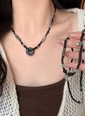 水墨风新中式平安扣串珠项链女复古古风手工锁骨链小众平安锁项链