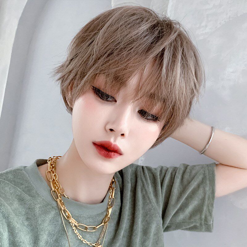 假发女短发中性帅气短发女自然蓬松亚麻中性风逼真假发整顶全头套