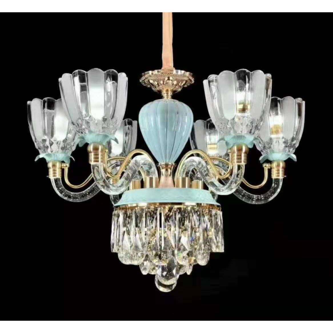 客厅吊灯轻奢现代荷花铁艺餐厅复式楼大厅灯led新款玻璃弯管吊灯