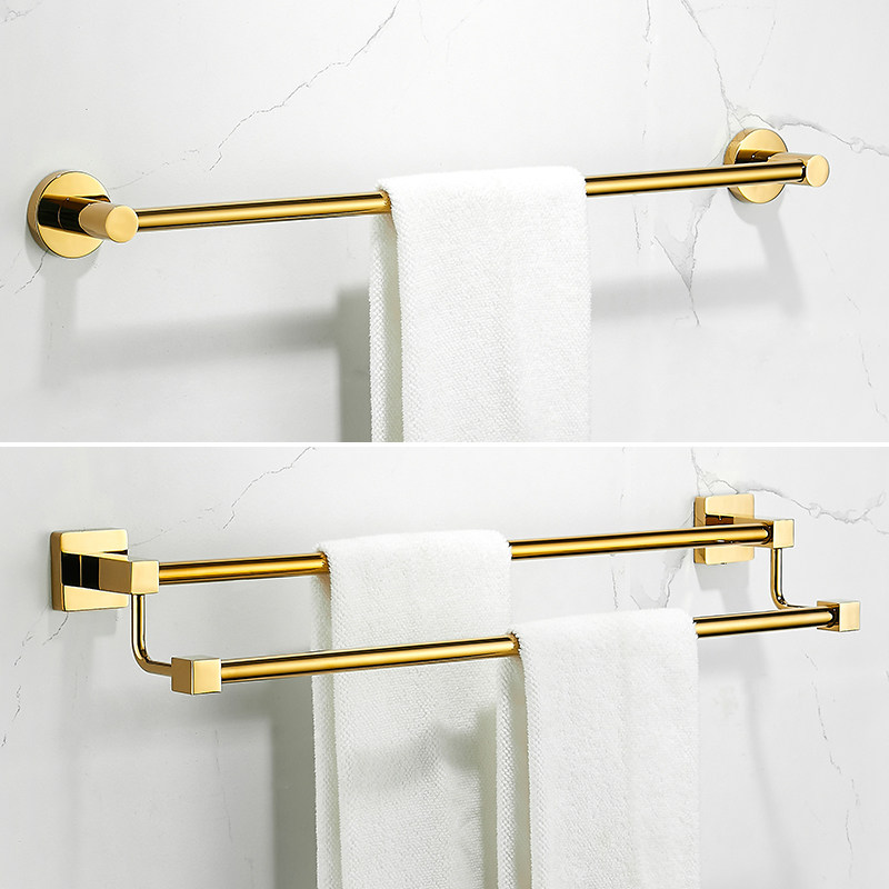 浴室金色毛巾架卫生间免打孔单杆挂架厕所轻奢不锈钢双层置物架子,农机/农具/农膜,灌溉工具,淘宝优惠券,粉丝福利购,淘宝优惠卷