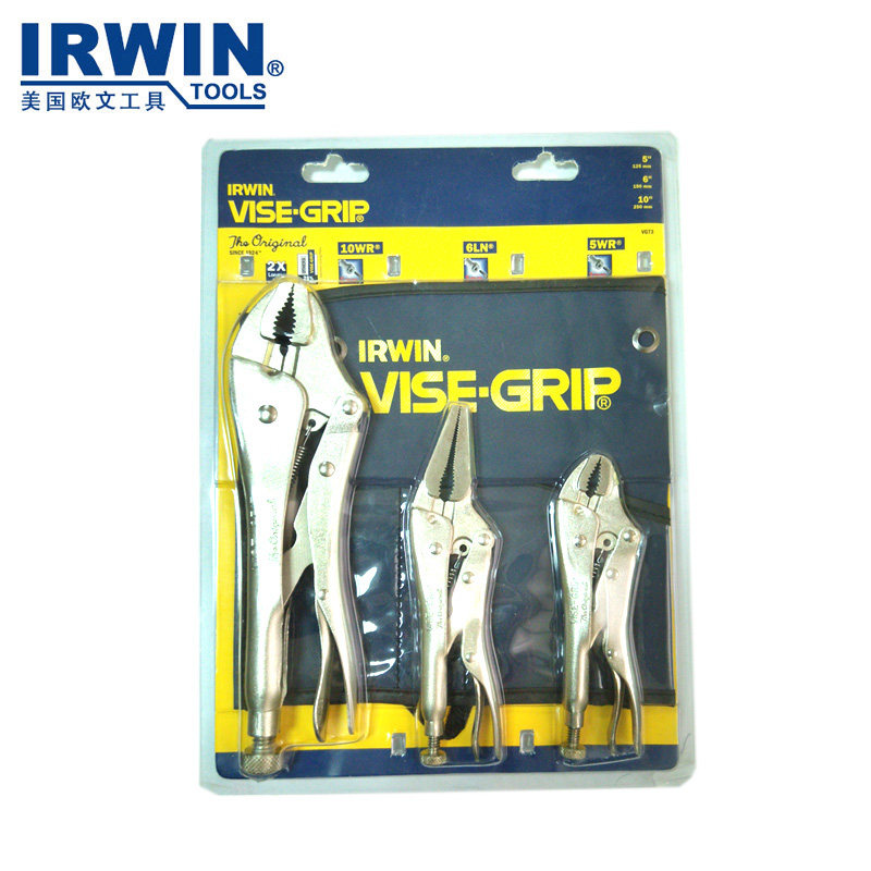 美国IRWIN欧文工具 3件套装大力钳 TVG73 握手牌曲口带刃大力钳