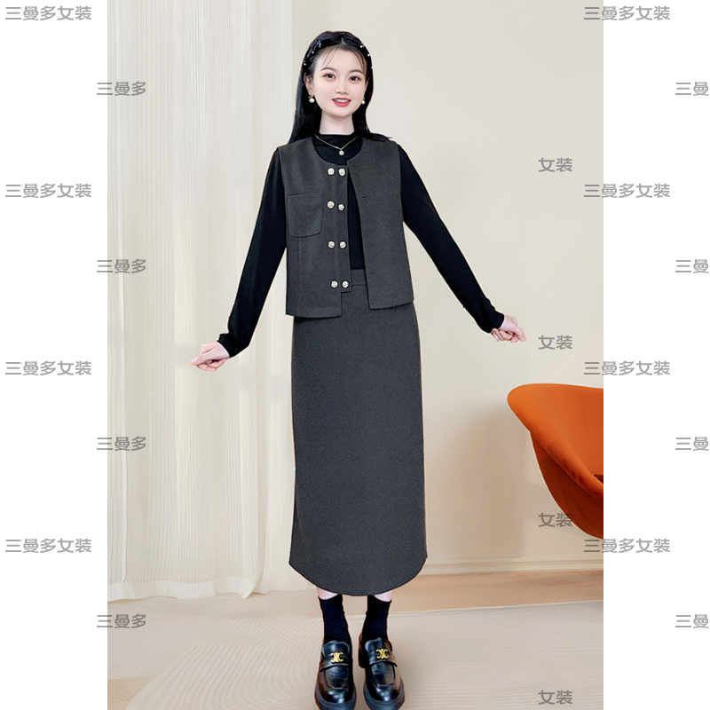 ASY/2025秋季设计感套裙【小个子】高腰显瘦气质马甲三件套长裙