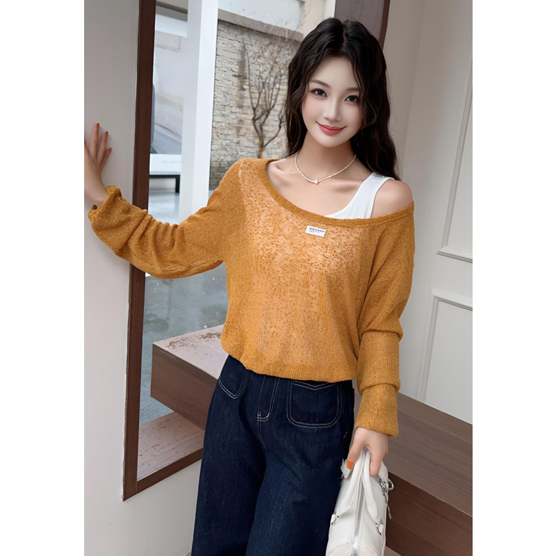 ASY/2026春季新款针织衫【小个子】假两件一字肩上衣