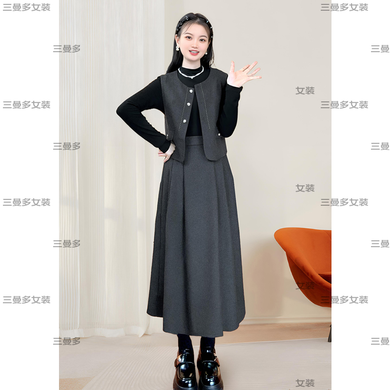 ASY/2025秋季优雅套裙【小个子】高腰显瘦气质马甲三件套长裙
