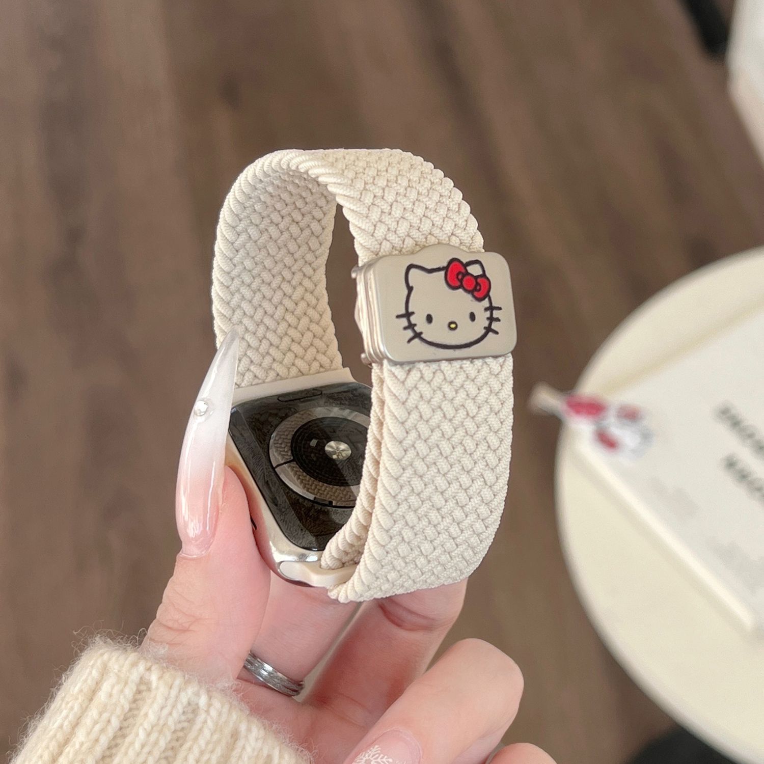 KT猫编织尼龙苹果appleiwatchs10手表表带磁吸扣女款华强北s9适用