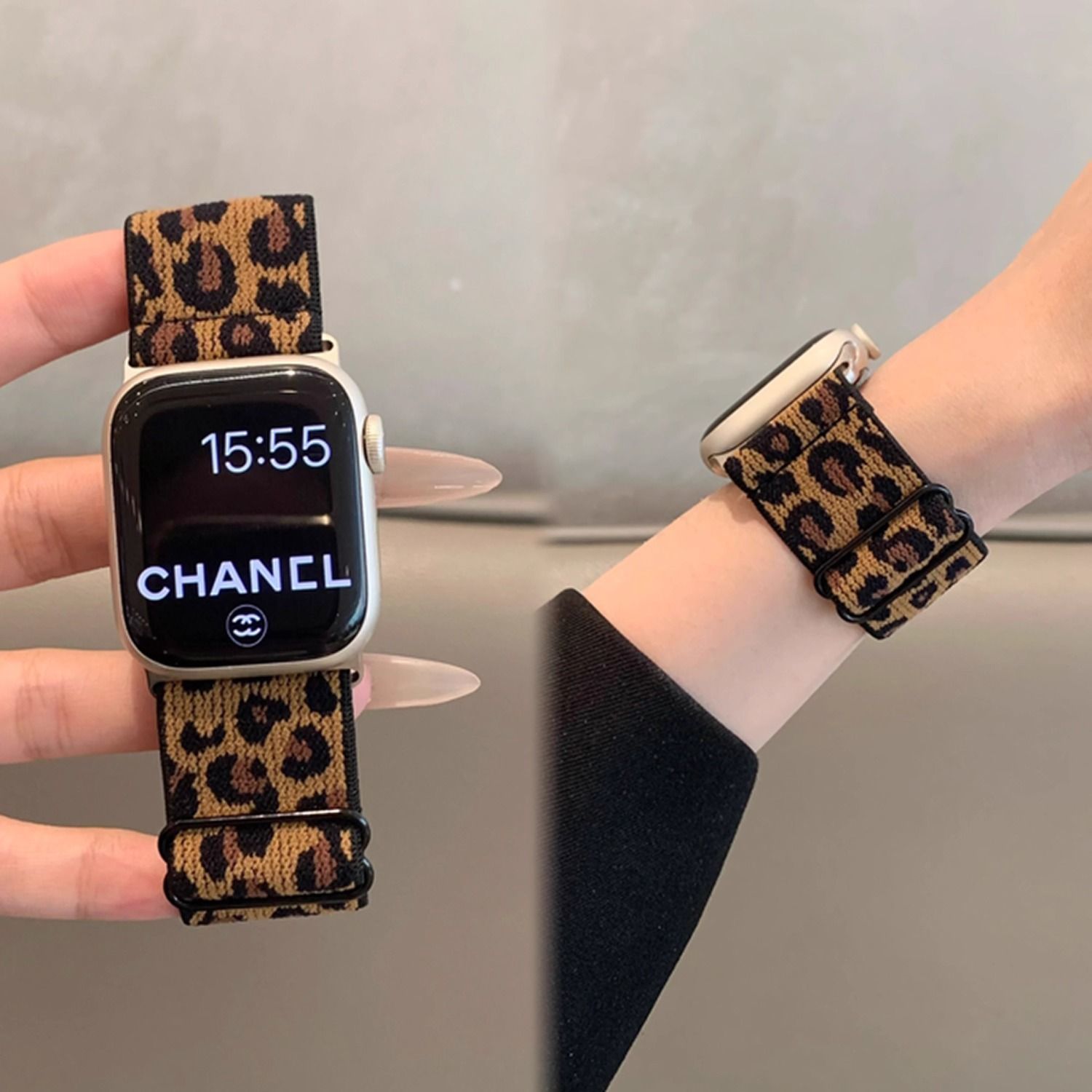 S9华强北s10手表带苹果手表iwatch S1098765表带弹力编织豹纹腕带