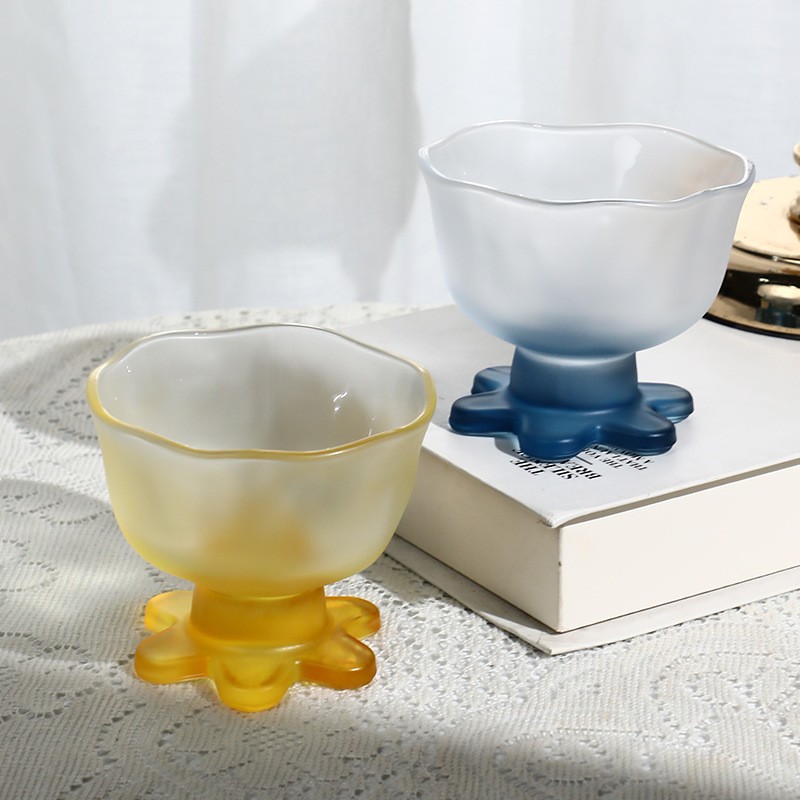 花朵咖啡杯高颜值大容量小众水杯玻璃杯酸奶碗高脚甜品杯简约ins