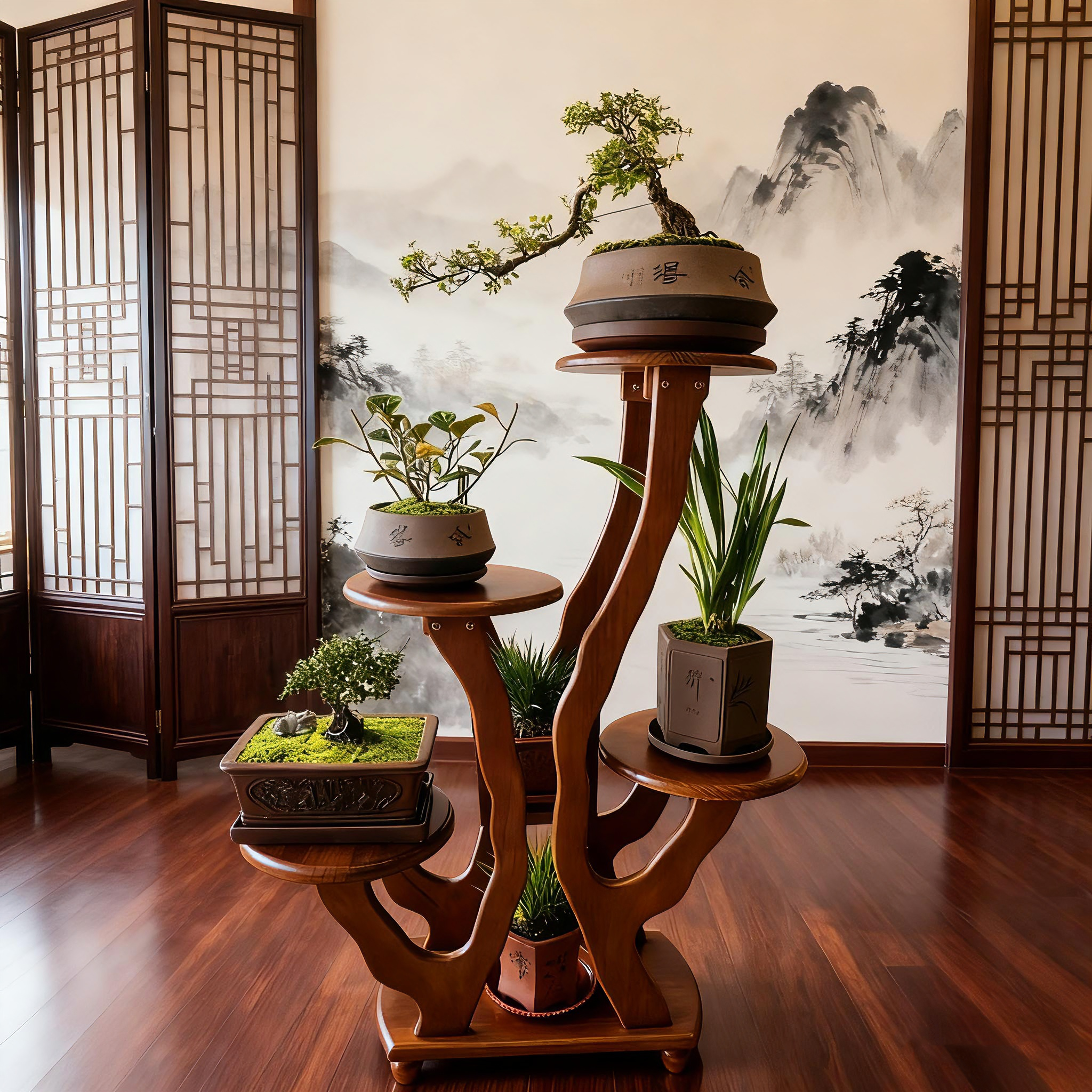 实木花架客厅室内阳台置物架多层