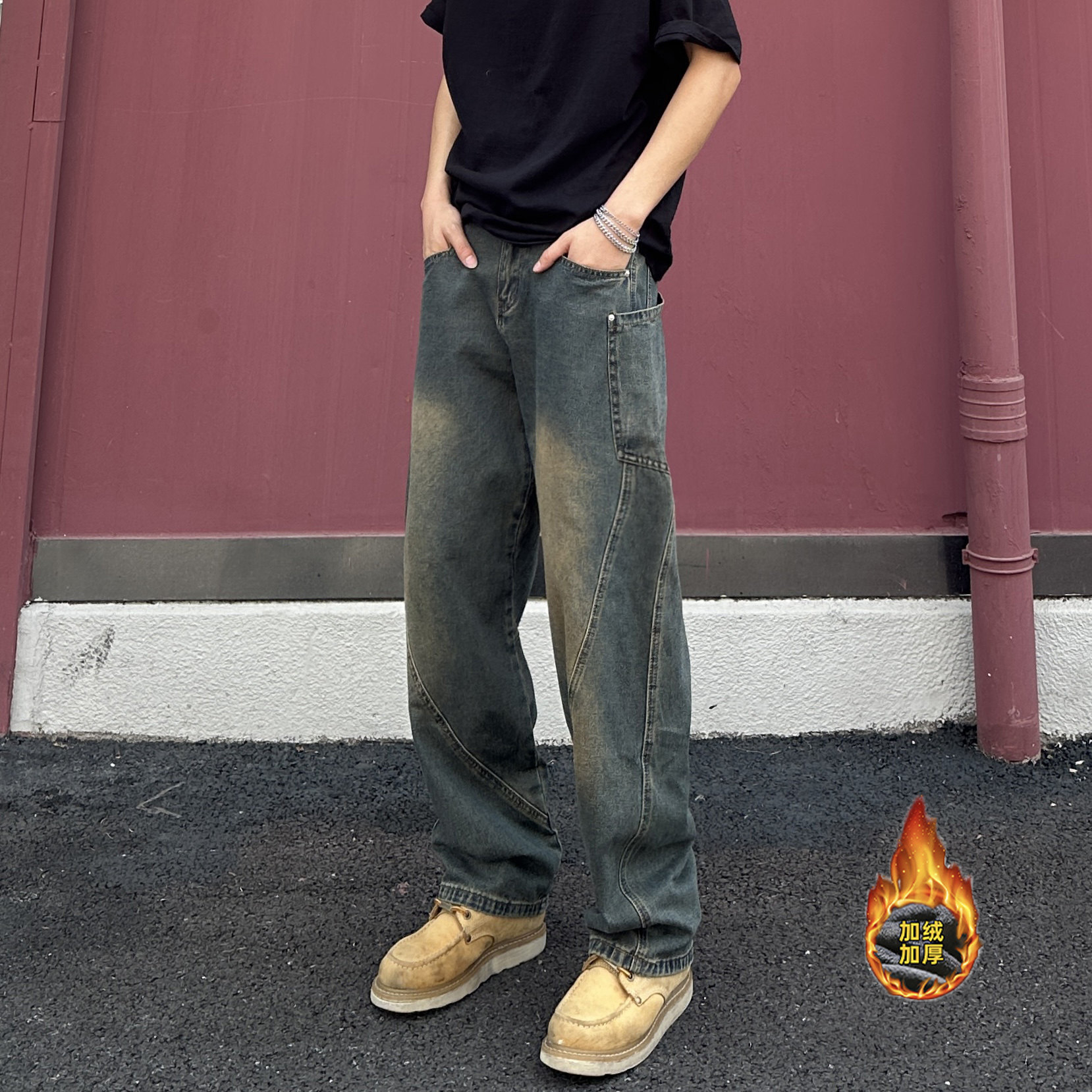 QUALCOMM高街宽松弯刀阔腿长裤