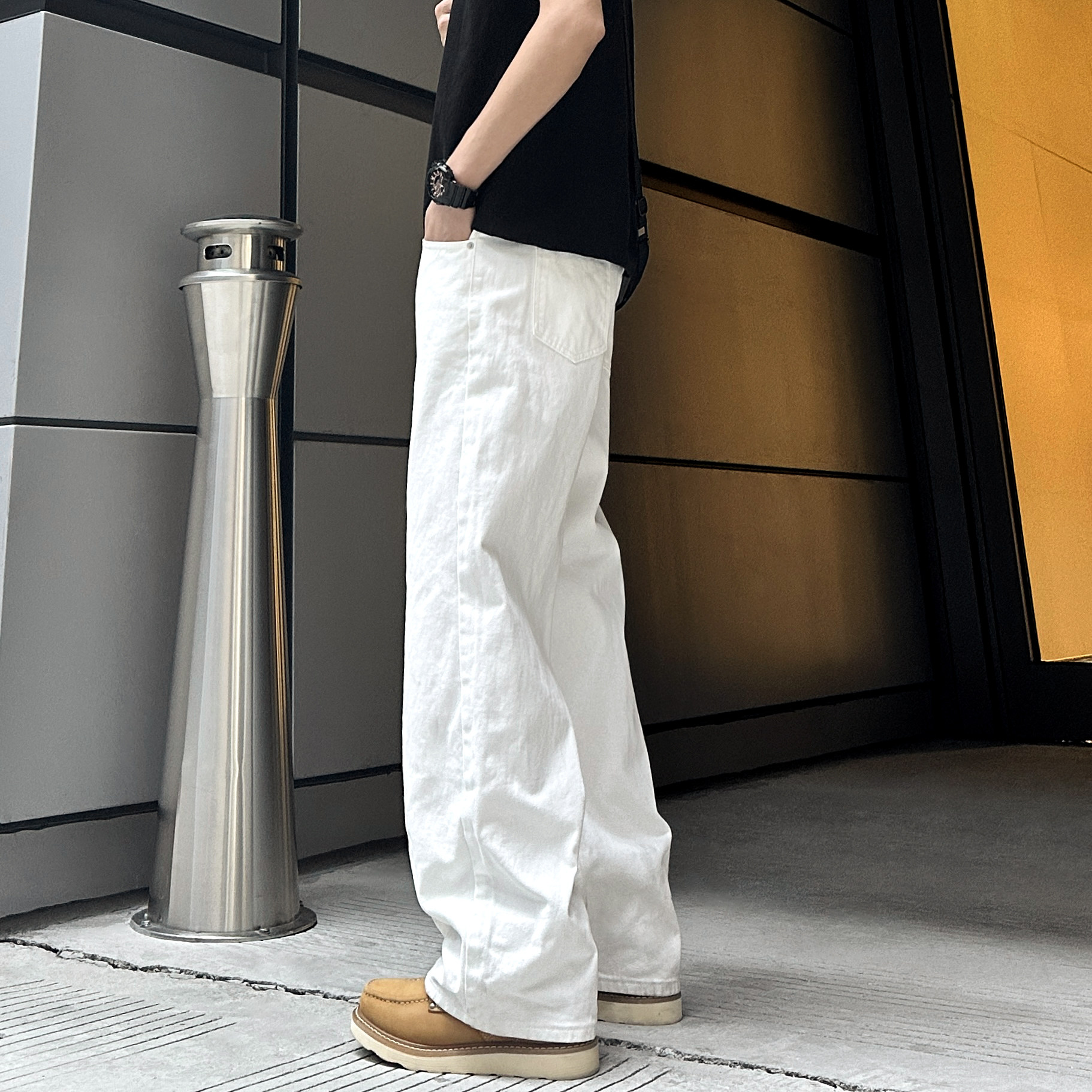 QUALCOMM坠感显高显瘦直筒长裤男春款美式复古cleanfit百搭牛仔裤