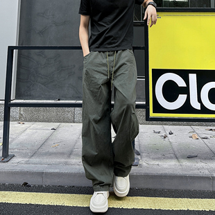 男百搭日系宽松直筒长裤 拼接褶皱伞兵休闲裤 新款 qualcomm2026春季