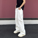 阔腿裤 欧若窄版 子 男女同款 QUALCOMM秋冬氛围感cleanfit白色牛仔裤