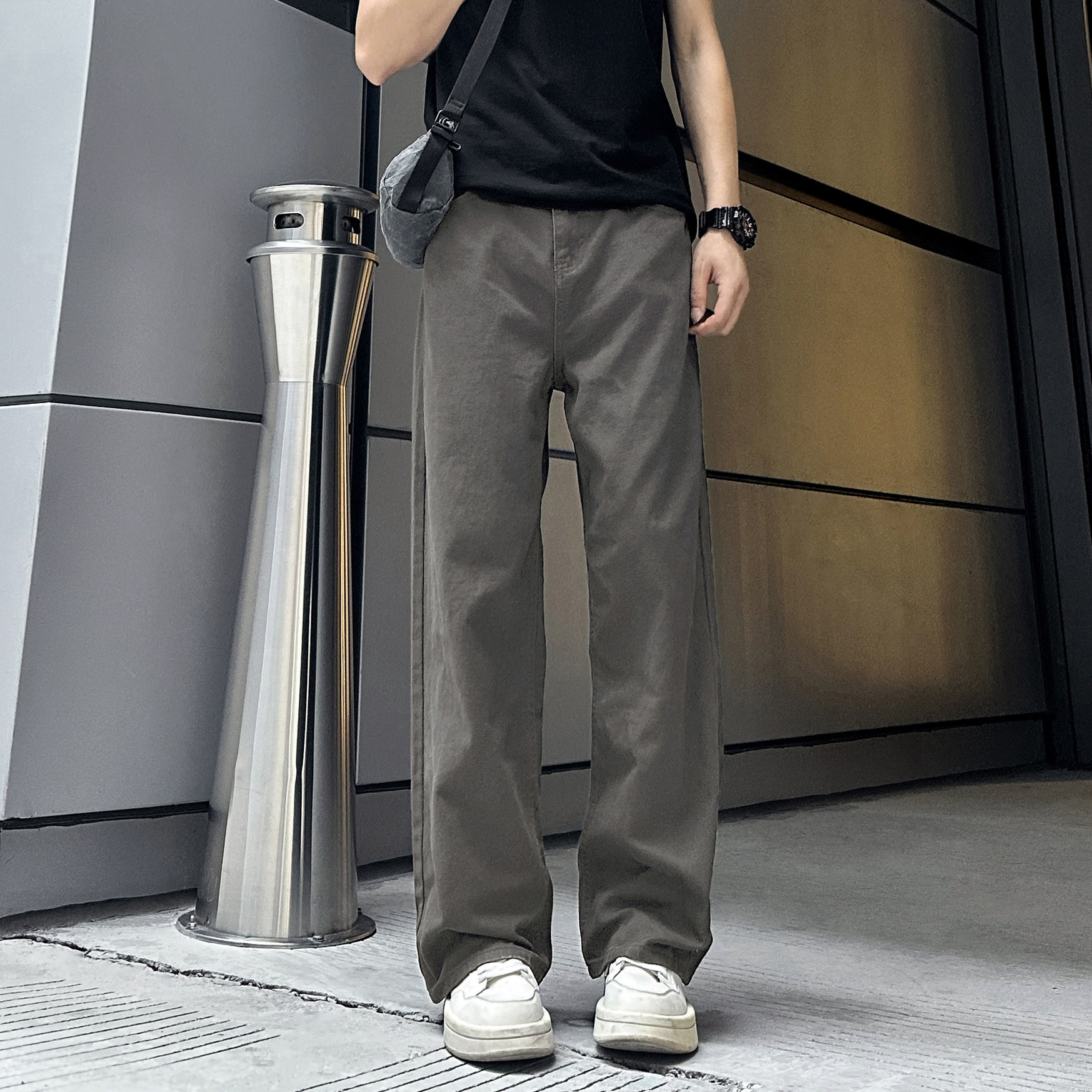 QUALCOMM潮流美式cleanfit净版美拉德直筒长裤男士春款显瘦牛仔裤