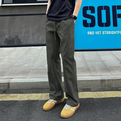 QUALCOMM秋冬新款斜切休闲裤男美式户外潮牌工装裤宽松微喇长裤子