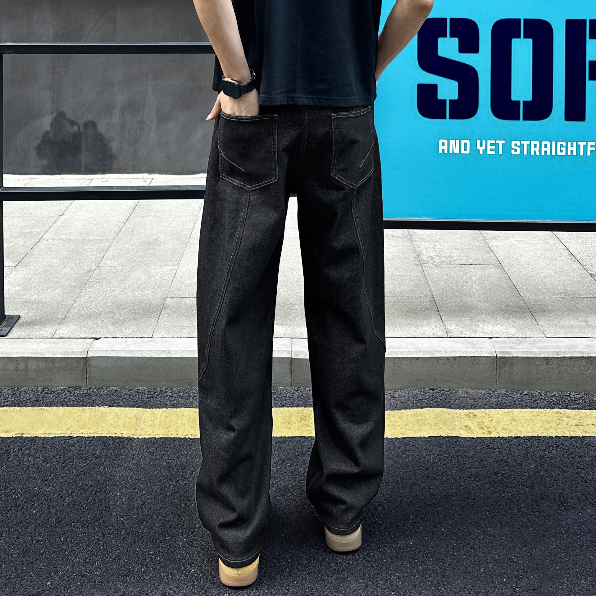 QUALCOMM复古不褪色水洗牛仔裤