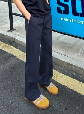 QUALCOMM藏青色微喇长裤子男款秋冬新款美式斜切保暖工装休闲裤子