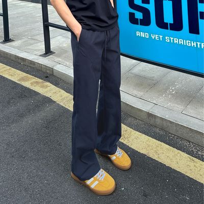 QUALCOMM藏青色微喇长裤子男款秋冬新款美式斜切保暖工装休闲裤子