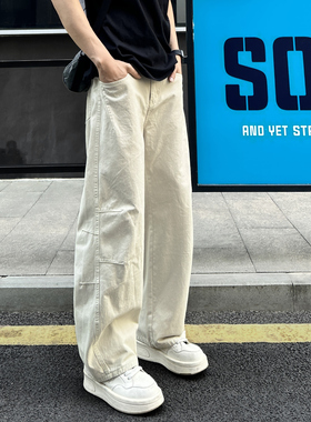 QUALCOMM美式弯刀工装裤男女2025秋季新款宽松阔腿裤直筒休闲裤潮