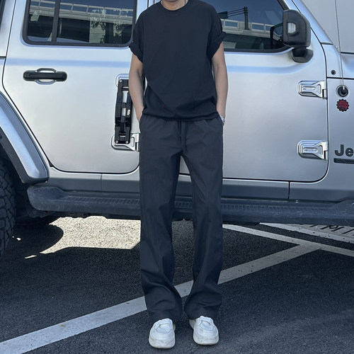 美式斜切直筒休闲微喇裤