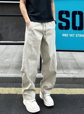 QUALCOMM2025秋季潮流美式弯刀裤男女百搭斜切裤显瘦工装休闲裤子