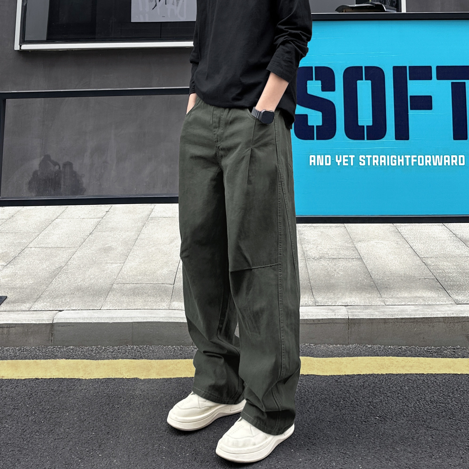 QUALCOMM阔腿纯棉直筒休闲裤