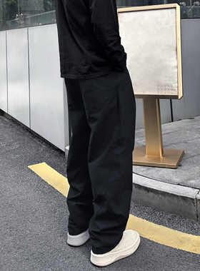 QUALCOMM黑色美式阔腿休闲裤男款秋冬季褶皱cleanfit伞兵工装长裤