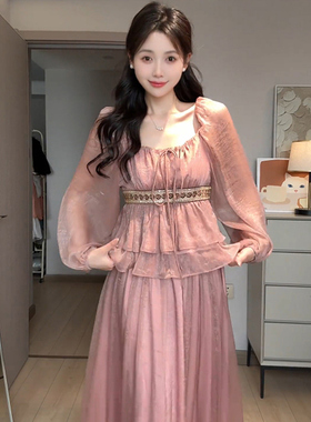 向晚意studio名媛抽绳甜美纯欲短款小衫压褶气质半身裙两件套